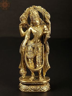 4'' Fine Small Standing Lord Vishnu With Gada | Brass Statue
