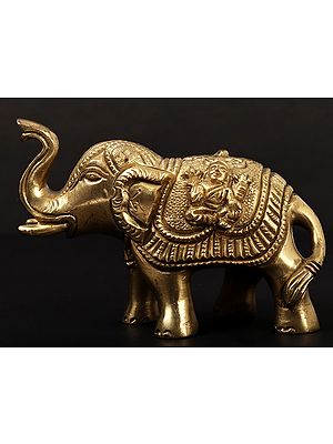 4'' Brass Elephant With Lakshmi Ganesha Engraved