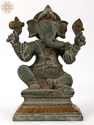 6'' Seated Lord Ganpati (Ganesha) | Brass | Green Patina