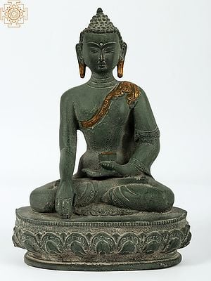 9'' Bhumisparsha Mudra Of Buddha | Brass | Green Patina