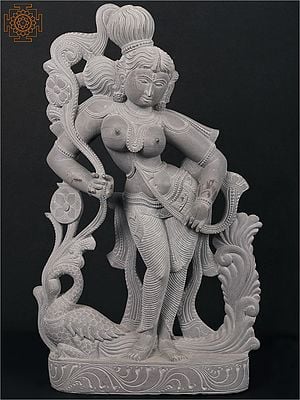 17'' Tribhanga Apsara Holding Flower | Stone Statue