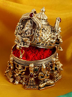 Lakshmi Ganesha Saraswati Sindoor Box | Superfine Work