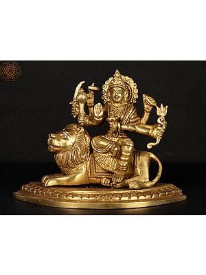 6'' Eight-Handed Durga Seated On Lion | Brass