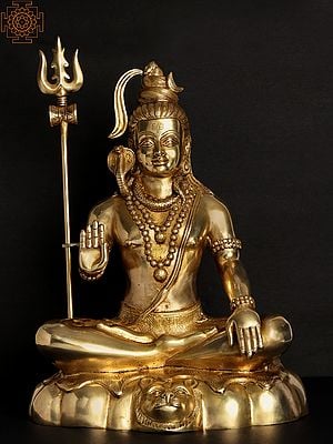 18'' Blessing Lord Mahadeva (Shiva) With Trident | Brass