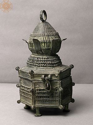8" Tribal Kalash Design Incense Burner/Storage Box in Brass