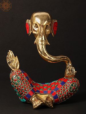 8'' Stylised Blessing Ganesha | Brass With Inlay Work