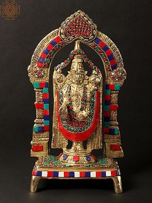 11'' Lord Venkateswara Standing On Chowki | Brass With Inlay Work