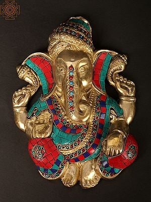 10'' Blessing Ganesha Wall Hanging | Brass With Inlay Work