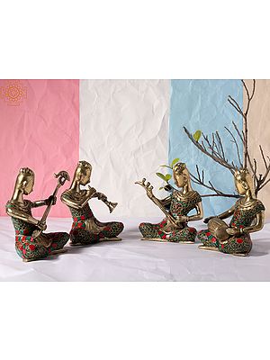 6" Set of Four Musicians | Brass with Inlay Work