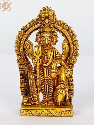 3" Small Lord Dattatreya Brass Statue with Kirtimukha Arch