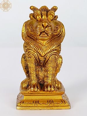 3" Small Sitting Lion Yali in Brass