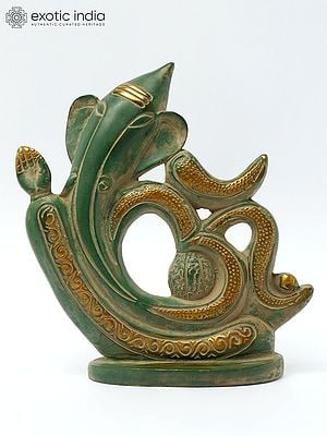 8" Stylised Lord Ganesha Brass Idol with Om | Spiritual Table Decor