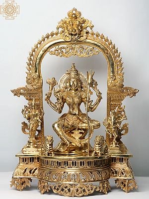 28'' Superfine Tripura Sundari (Rajarajeshwari) With Ganesha and Lakshmi | Brass