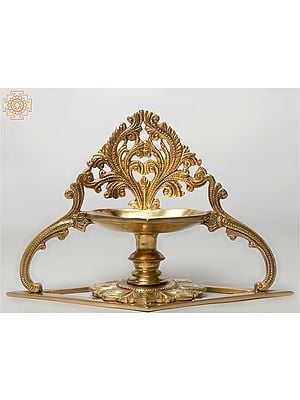 10" Designer Lamp (Diya) with Stand in Brass