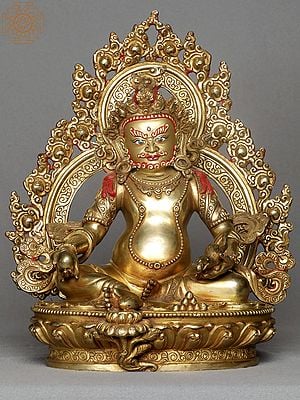 9" Copper Tibetan Buddhist Kubera From Nepal