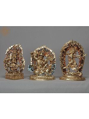 8" Copper Tibetan Buddhist Set Of Treee Wrathful God (Rahul,Ekajata and Vajrapani) From Nepal