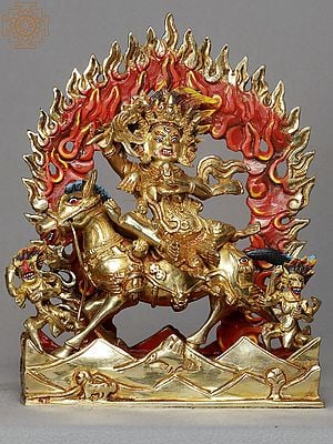 8" Copper Palden Lhamo Copper Idol from Nepal | Copper Statue Gilded with Gold