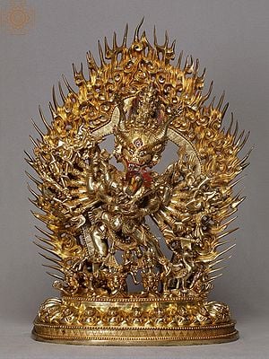 14” Yamantaka with his consort Vajaravetali Copper Statue from Nepal