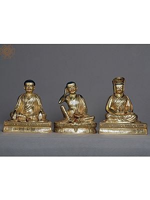 8" Set of Three Tibetan Buddhist Gurus (Gampopa,Milarepa and Marpha) From Nepal