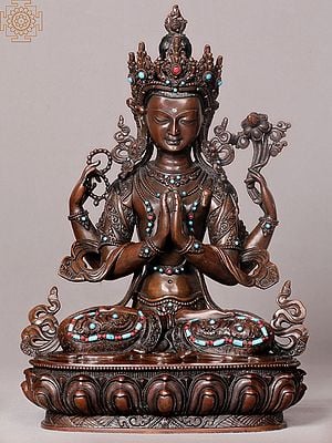 13" Chenrezig Copper Sculpture from Nepal