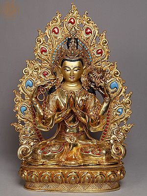 19" Chenrezig Gilded Copper Nepalese Statue