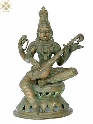 17" Saraswati | Madhuchista Vidhana (Lost-Wax) | Panchaloha Bronze from Swamimalai