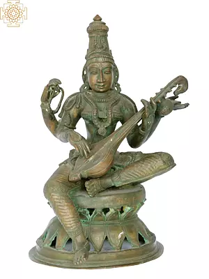 Panchaloha Bronze Saraswati Statue | 17" | Lost-Wax Casting