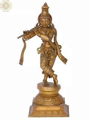 15" Fluting Krishna | Madhuchista Vidhana (Lost-Wax) | Panchaloha Bronze from Swamimalai