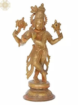 12" Chaturbhuja Lord Krishna Panchaloha Bronze Sculpture from Swamimalai | Madhuchista Vidhana (Lost-Wax)