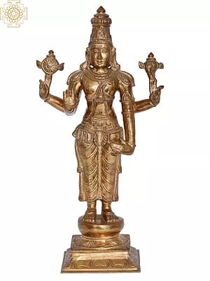 15'' Lord Vishnu Statue | Madhuchista Vidhana (Lost-Wax) | Panchaloha Bronze from Swamimalai