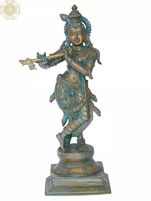 16'' Fluting Krishna | Madhuchista Vidhana (Lost-Wax) | Panchaloha Bronze from Swamimalai