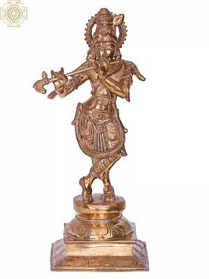 13'' Fluting Krishna | Madhuchista Vidhana (Lost-Wax) | Panchaloha Bronze from Swamimalai