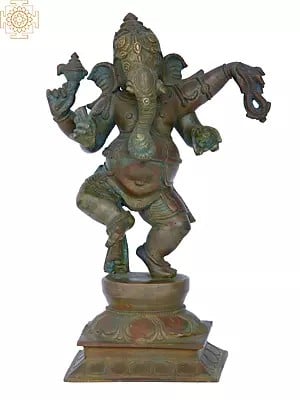 10'' Dancing Ganesha | Madhuchista Vidhana (Lost-Wax) | Panchaloha Bronze from Swamimalai