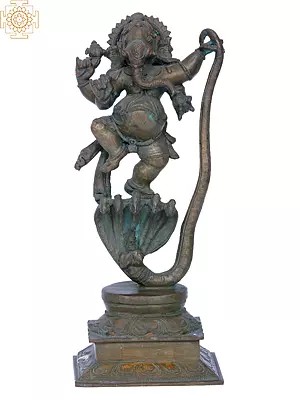 13'' Dancing Ganesha | Madhuchista Vidhana (Lost-Wax) | Panchaloha Bronze from Swamimalai