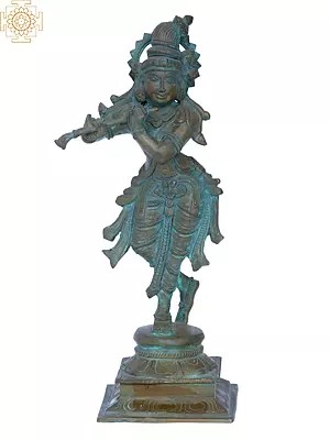 11'' Fluting Krishna | Madhuchista Vidhana (Lost-Wax) | Panchaloha Bronze from Swamimalai