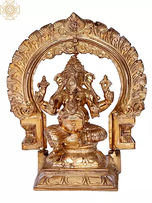 Panchaloha Bronze Ganesha Statue (11") | Seated on Throne | Lost-Wax Casting