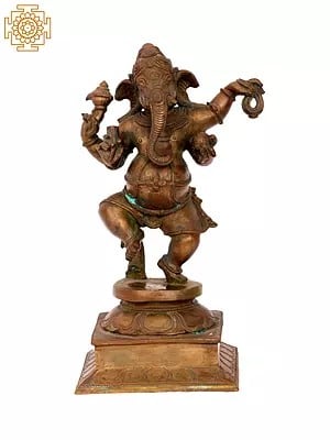11.5'' Dancing Ganesha | Madhuchista Vidhana (Lost-Wax) | Panchaloha Bronze from Swamimalai