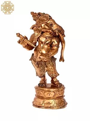 7'' Lord Ganesha Writing the Mahabharata | Madhuchista Vidhana (Lost-Wax) | Panchaloha Bronze from Swamimalai