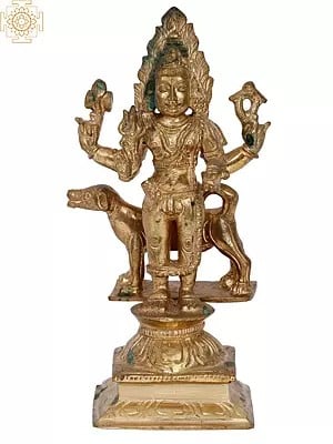 6.5'' Lord Shiva as Bhairava Sculpture | Madhuchista Vidhana (Lost-Wax) | Panchaloha Bronze from Swamimalai