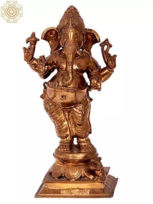 13'' Standing Ganesha | Madhuchista Vidhana (Lost-Wax) | Panchaloha Bronze from Swamimalai