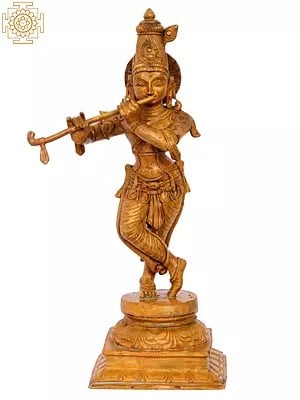 19'' Lord Fluting Krishna Bronze Figurine | Madhuchista Vidhana (Lost-Wax) | Panchaloha Bronze from Swamimalai