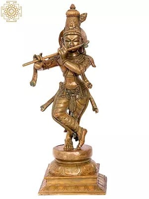 19'' Lord Fluting Krishna | Madhuchista Vidhana (Lost-Wax) | Panchaloha Bronze from Swamimalai