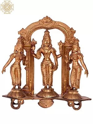 10'' Lord Perumal with Sridevi and Bhudevi | Madhuchista Vidhana (Lost-Wax) | Panchaloha Bronze from Swamimalai