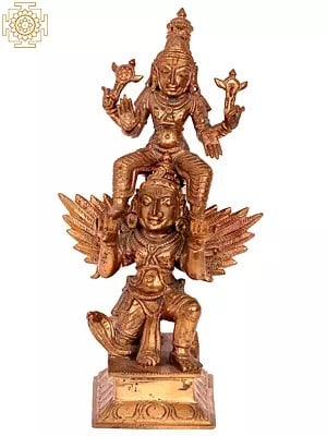 8'' Lord Vishnu Seated on Garuda | Madhuchista Vidhana (Lost-Wax) | Panchaloha Bronze from Swamimalai