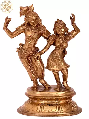 Panchaloha Bronze Statue of Radha Krishna (11'') | Lost-Wax Casting | Divine Dance Form