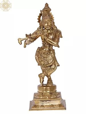 12'' Fluting Krishna | Madhuchista Vidhana (Lost-Wax) | Panchaloha Bronze from Swamimalai