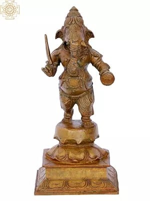 9'' Standing Veer Ganesha | Madhuchista Vidhana (Lost-Wax) | Panchaloha Bronze from Swamimalai