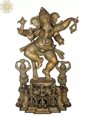 48'' Dancing Ganesha | Madhuchista Vidhana (Lost-Wax) | Panchaloha Bronze from Swamimalai (Shipped by Sea)