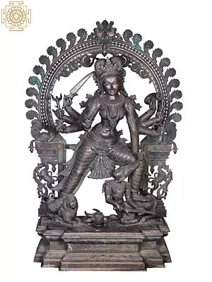 60'' Super Large Standing Mahishasur Mardini (Devi Durga) | Madhuchista Vidhana (Lost-Wax) | Panchaloha Bronze from Swamimalai (Shipped by Sea)