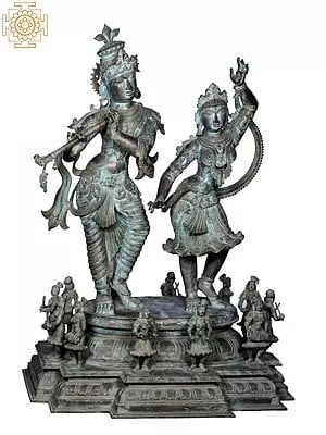 48'' Large Radha Krishna Panchaloha Bronze Statue from Swamimalai